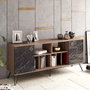 Hanah Home Consola de Mármol Nogal y Negro 180 cm Elegante y Lujosa con Múltiples Estantes para Salón y Pasillo